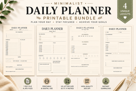 Download Minimalist Daily Planner Printable Bundl - Printable Collection