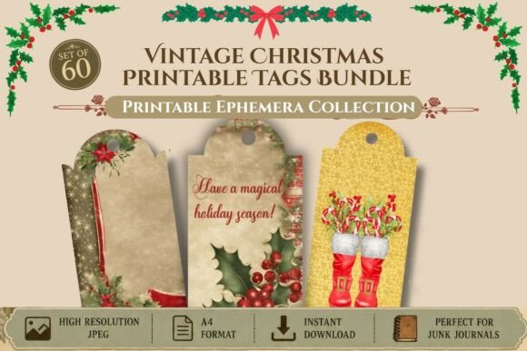 Download Vintage Christmas Printable Tags Bundle - Printable Collection