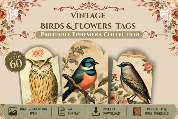 Download Vintage Birds &amp; Flowers Printable Tags - Printable Collection