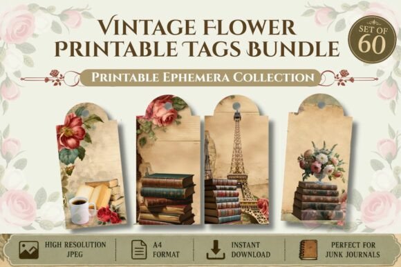 Download Vintage Flower Printable Tags Bundle - Printable Collection