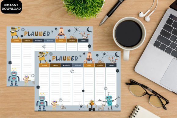 Download Robot Cute Weekly Planner Printable PDF - Printable Collection