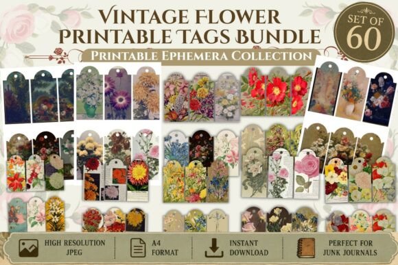 Download Vintage Flower Printable Tags Bundle - Printable Collection