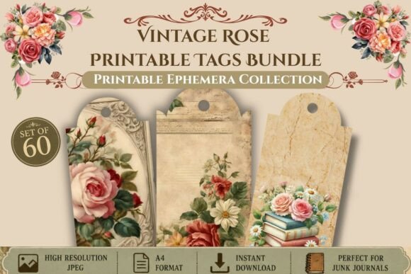 Download Vintage Rose Printable Tags Bundle - Printable Collection